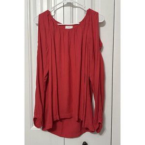 J. Jill Blouse Womens Orange Small Cold Shoulder Long Sleeve Rayon Cruise Vaca